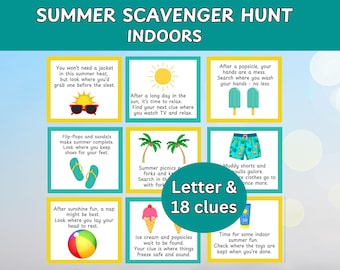 Summer Scavenger Hunt for Kids, Indoor Summer Treasure Hunt Clues, Summer Game, Summer Activity, Kids Game, Kids Activity