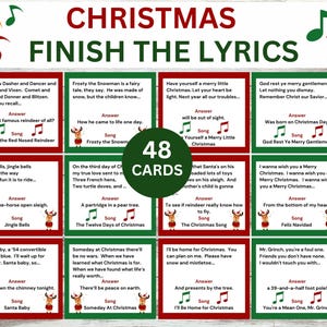 Christmas Finish the Lyrics Game, Printable Christmas Carol Game, Printable Christmas Party Game, Christmas Song Trivia, Christmas Activity
