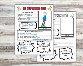 All About My Dad, Superhero Dad Printable, Father's Day Gift, Dad Birthday Gift, Father's Day Activity, Personalized Gift for Dad