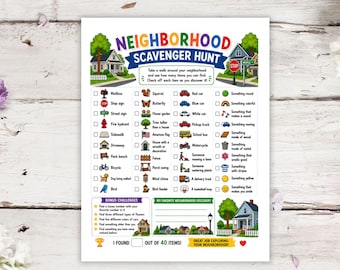 Neighborhood Scavenger Hunt Printable for Kids | Outdoor Walk Activity Worksheet | Screen Free Family Fun