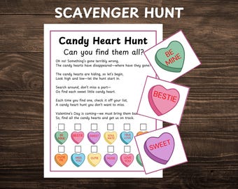 Candy Heart Scavenger Hunt Game for Kids, Valentine's Day Activity