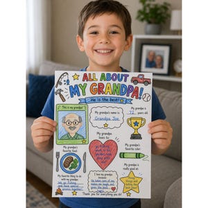 A boy holding all about my grandpa worksheet