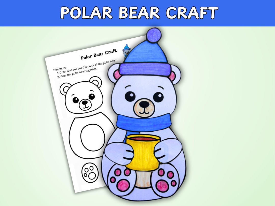 Polar Bear Craft for Kids, Winter Animal Craft, Coloring Activity - Etsy