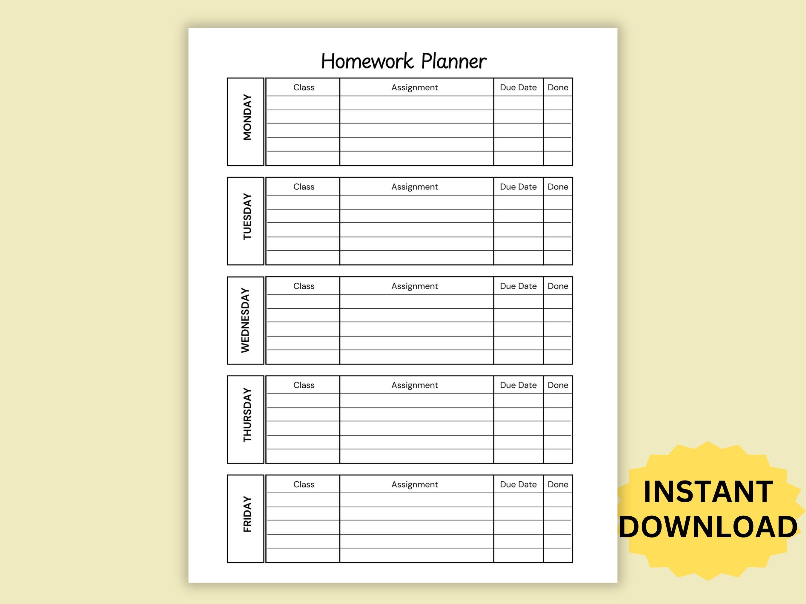 Printable Weekly Homework Planner: Student Assignment Tracker (digital ...