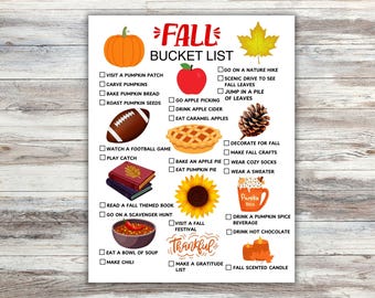 Fall Bucket List Printable: Autumn Activities Checklist (Digital Download)
