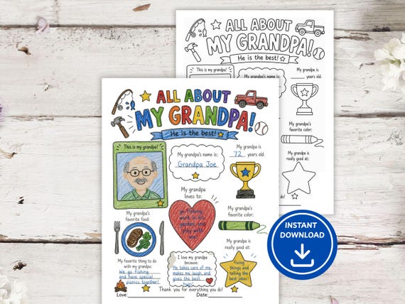All About My Grandpa, Father's Day Grandparent's Day Activity, Gift for Grandpa
