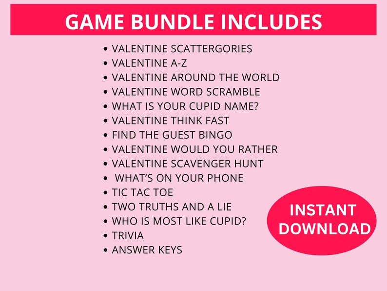Valentine s Day Games Bundle Printable Valentine s Games Party Games Galentine s Day Games