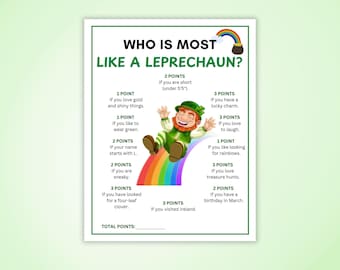 Who Is Most Like a Leprechaun St. Patrick's Day Game for Kids, Teens, and Adults, Party Activity