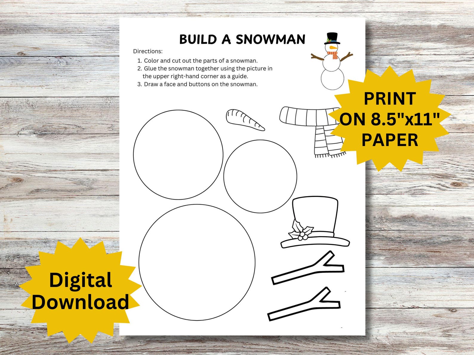 Build A Snowman Craft, Printable Winter Craft for Kids, Christmas Craft ...