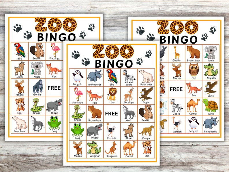 Zoo Animal Bingo Game: 30 Printable Cards (digital Download) - Etsy