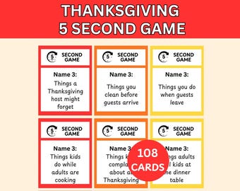 Thanksgiving 5 Second Game, Trivia Games for Kids, Teens, Adults, Thanksgiving Party Activity