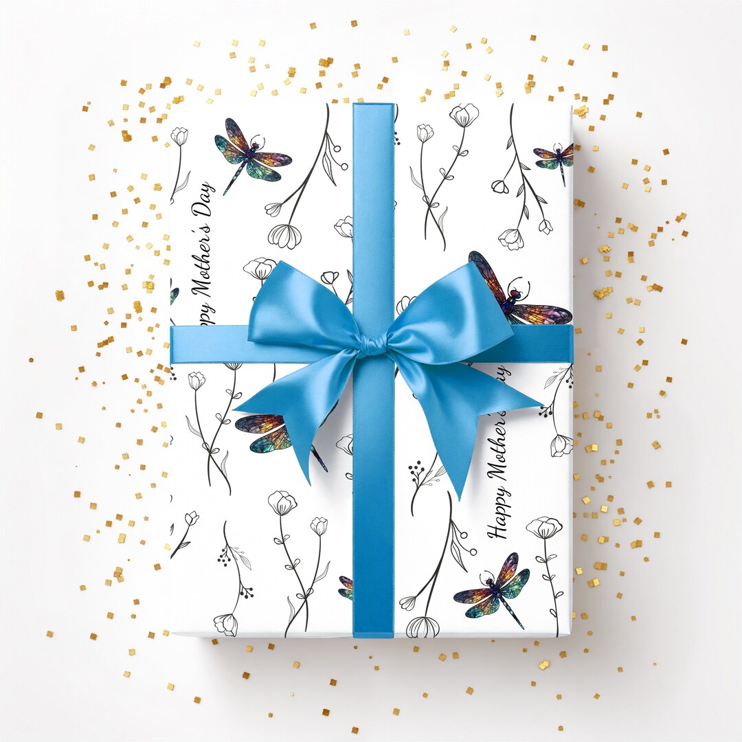 Happy Mother's Day Wrapping Paper, Stained Glass Dragonfly Gift Wrap ...