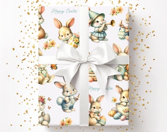 Easter Wrapping Paper Vintage Easter Bunny Gift Wrap Easter Egg Wrapping Sheet Spring Flowers Gift Paper Happy Easter Wrapping Paper Rabbit