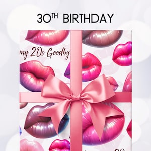 Opakowanie na prezent na 30 urodziny, papier do pakowania Lips, papier do pakowania prezentów na pożegnanie 20-latków, Kissing My 20s, opakowanie na pożegnanie na okrągłe urodziny, prezent dla niej