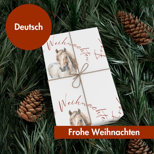 Frohe Weihnachten Pferd Geschenkpapier Deutsch German Merry Christmas Horse Gift Wrap Elegant Equine Festive Holiday Wrapping Paper Sheet