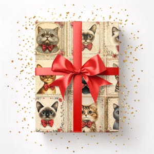 Carta da regalo con gattini carini per proprietari di animali domestici, carta da regalo con gattini retrò in papillon per amanti dei felini, carta da regalo con motivo a gattini vintage per mamme di gatti.