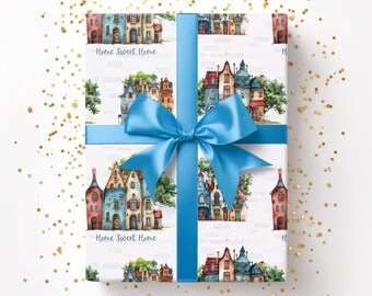 Housewarming Gift Wrap, First Home Wrapping Paper, Home Sweet Home for Couple, New House Gift Wrap for Friends, New Move, Real Estate Gift