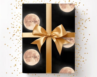 Lunar Eclipse Gift Wrap, Full Moon Wrapping Paper, Cosmic Space, Celestial Night Sky, Astronomy