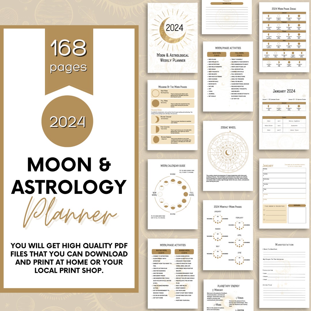 2024 Moon and Astrology Planner 2024 Witchy Planner Printable Moon