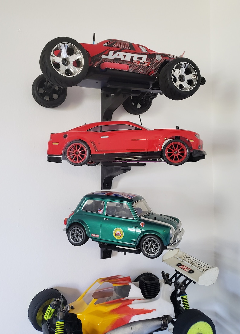RC Wall Mount for Axial, Arrma, Redcat, HPI, Kyosho, Tamiya, Losi, Team Associated, Traxxas RC cars, trucks and buggies.