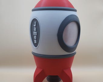 Personalized Rocket Piggy Bank: 3D Printed Space Decor