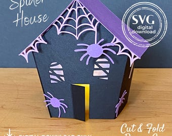 Spuk Spinnenhaus | Halloween-Häuschen | SVG Vorlage Schnittdatei für Cricut oder Silhouette | Gruseldorf | Digitaler Download | HL002