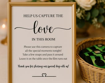 テーブル用結婚式用使い捨てカメラサイン、カメラステーション結婚式、結婚式の写真、結婚式の写真、結婚式の印刷可能なサイン。