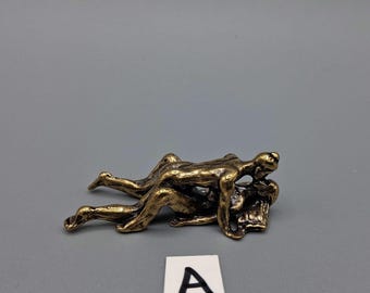 Mini Brass Kama Sutra Figurine, Erotic Shelf Decor, Conversation Piece, Novelty Gift