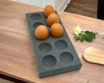 Concrete Egg Holder, Farmhouse Countertop Tray, Modern Kitchen Decor, Holds 10 Eggs