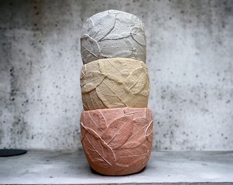Handmade Concrete Leaf Planter, Textured Succulent Pot, Neutral Earth Tone Planter, Modern Nature Decor