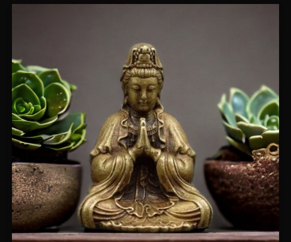 Quan Yin mini  figure brass | meditation alter decor | mini desk decoration | 1.5 inches