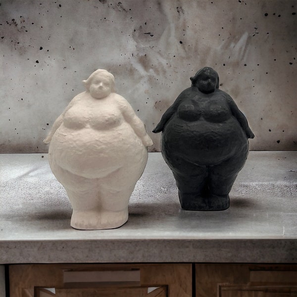 Concrete fat lady sculpture | White sculpture | Table decor | Black sculpture