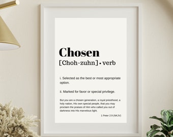 Chosen, Biblical Words and Definition Illustration, Christian Artwork, Digital Download, Holy Scriptures, INSTANT DOWNLOAD