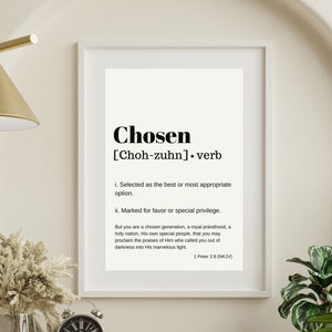 Chosen, Biblical Words and Definition Illustration, Christian Artwork, Digital Download, Holy Scriptures, INSTANT DOWNLOAD