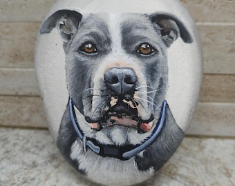 Custom Pet Portrait Rock/Hand Painted Stone Memorial Gift/Personalized Dog and Cat Keepsake