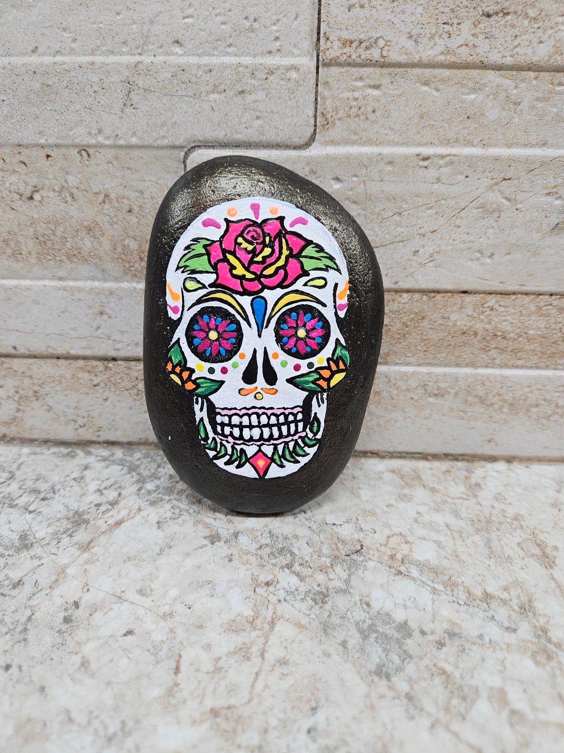 Sugar Skull Painted Rock - Glow in the Dark! - Etsy