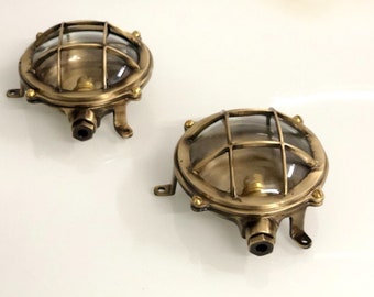 New Nautical Marine Solid Brass Small Ship Bulkhead Wall Deck Light 2 Pcs