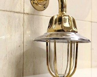 New Nautical Ship Marine Solid Brass Swan Passageway Bulkhead Light Fixture With Aluminum Shade