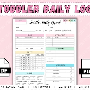 Toddler Daily Log: Daycare Printable Toddler Log, Toddler Log, Toddler Daily Schedule, Daycare Report, Toddler Sheet, Toddler Report