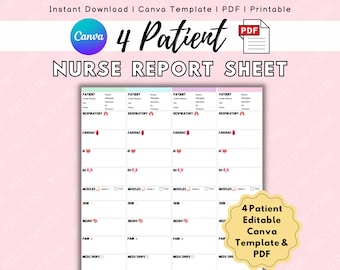4 Patient Nurse Report Sheet: Editable SBAR Template (Canva & PDF)