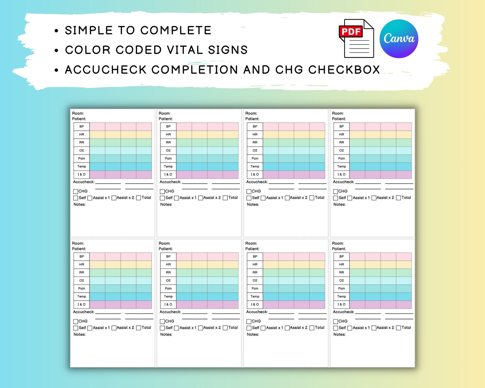 Editable CNA Report Sheet: 8 Patient Vital Signs (PDF & Canva) - Etsy