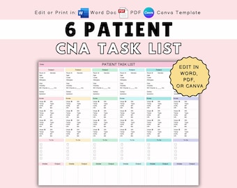 6 患者 CNA タスクリスト: バイタルサインログとシフトプランナー (PDF、Word、Canva)