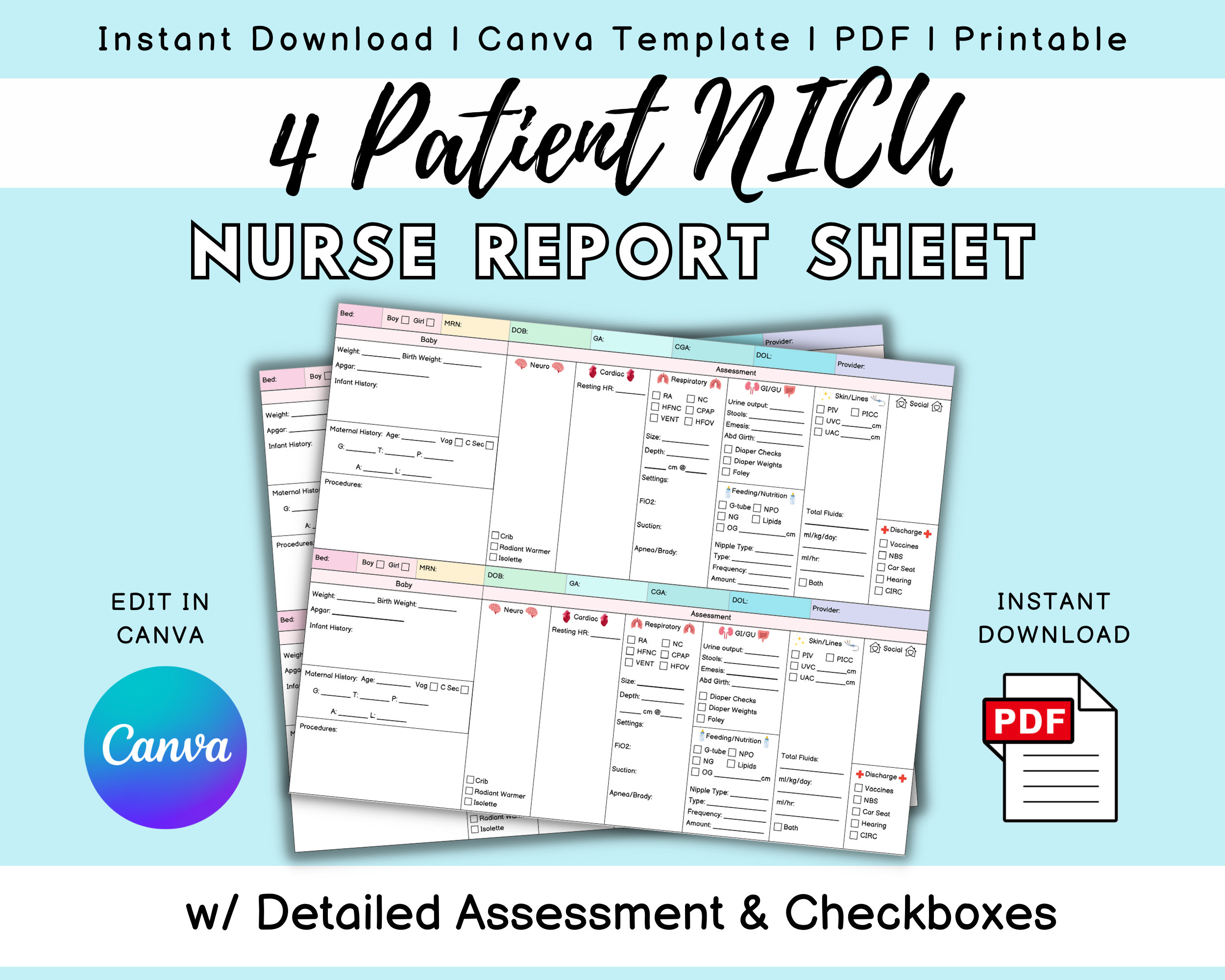 NICU Report Sheet, Neonatal Handoff, Canva Nursing Report, Baby Nurse ...
