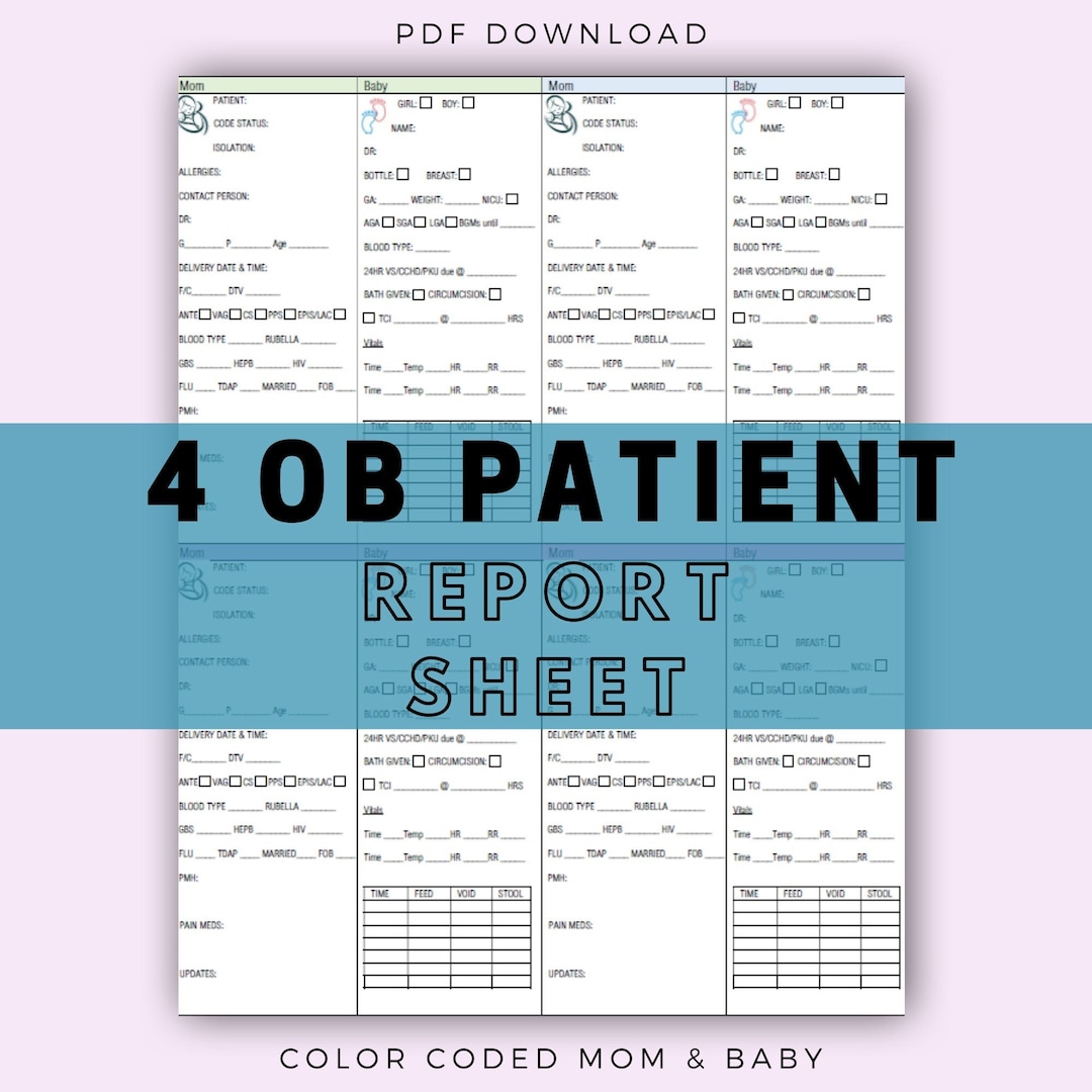 4 OB Patient Report Sheet Mom Baby Nurse Report Sheet 4 - Etsy
