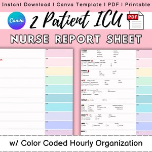 Editable ICU Report Sheet, 2 Patient ER Critical Care Nurse Sheet, ER Handoff, Nurse Report Sheet, Nurse Template