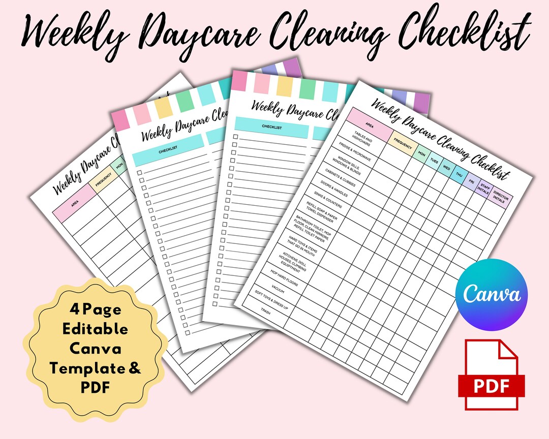 Editable Printable Daycare Cleaning Checklist, Daycare Forms, Daycare ...