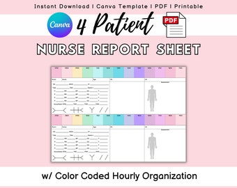 Editable Nurse Report Sheet: Med Surg ICU, SBAR, 4 Patient (Canva Template, PDF)
