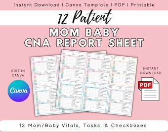 Mom Baby CNA Report Sheet, 12 Mom Baby Report Sheet, Mother Baby Vital Signs, Mom Baby Report Template, Postpartum Nurse, OB Report Sheet