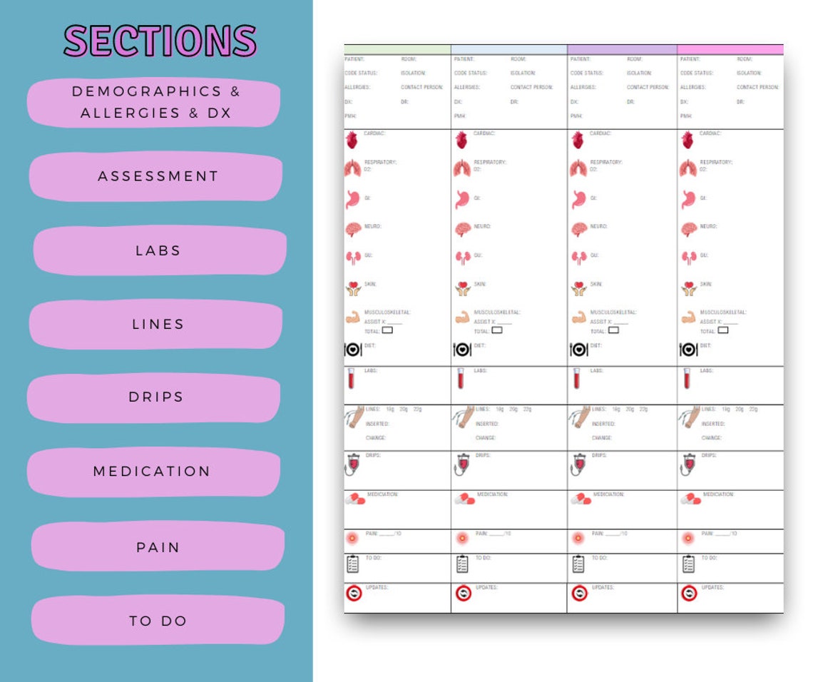 Four Patient Report Sheet Nursing Report Sheet Nursing - Etsy