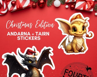 Fourth Wing Stickers (2 stickers included) | Andarna & Tairn Stickers | Fourth Wing Merch Christmas Edition | Fourth Wing Kindle Stickers